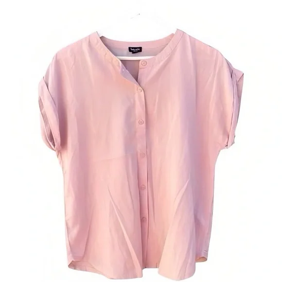 NWT | Splendid Provence Rolled Sleeve Button Down Top | Size M | Soft Blush Pink - Picture 3 of 4